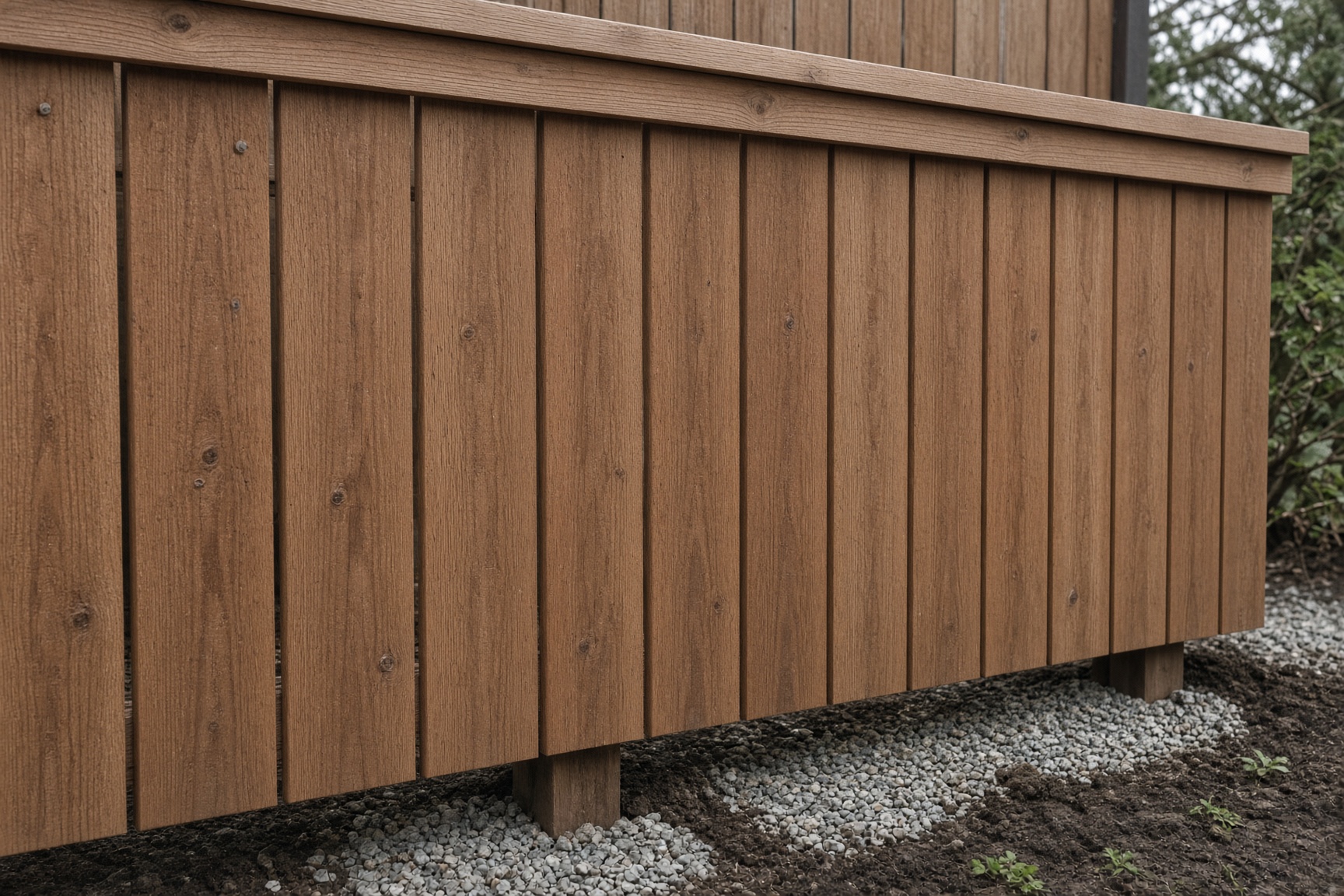 Close view of a new cedar privacy fence